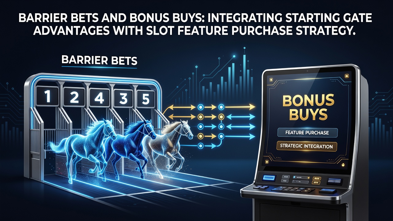 Close-up view of slot bonus buy menu with racing form statistics overlay on tablet device