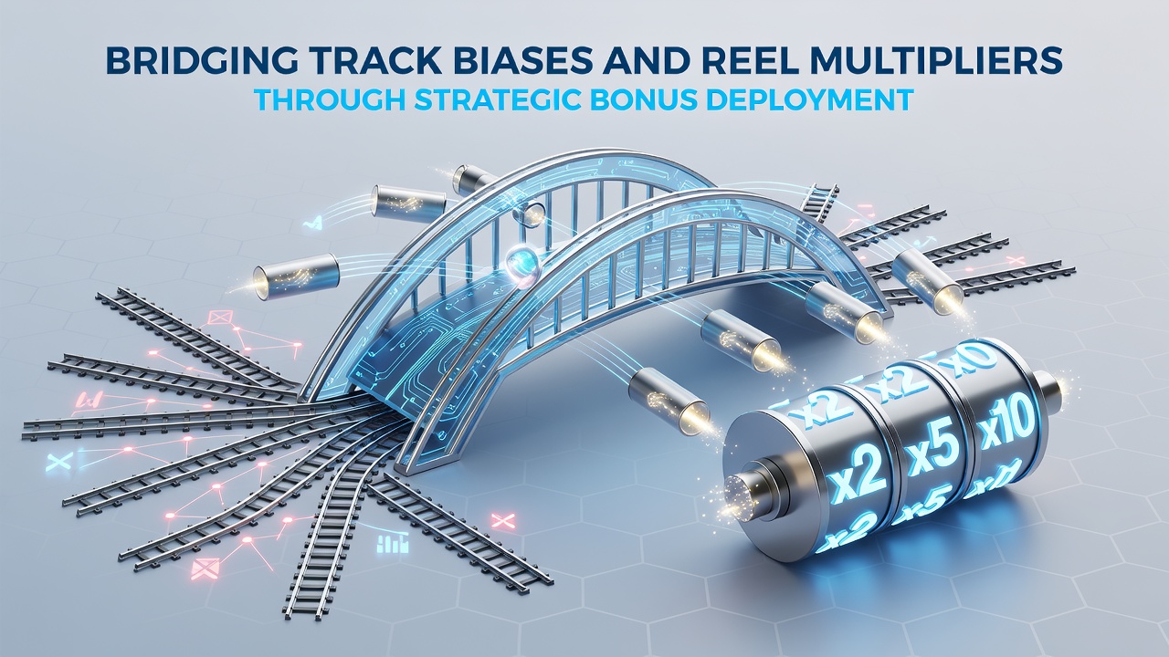 Data visualization showing bonus deployment timelines connecting racing track biases with slot reel multipliers