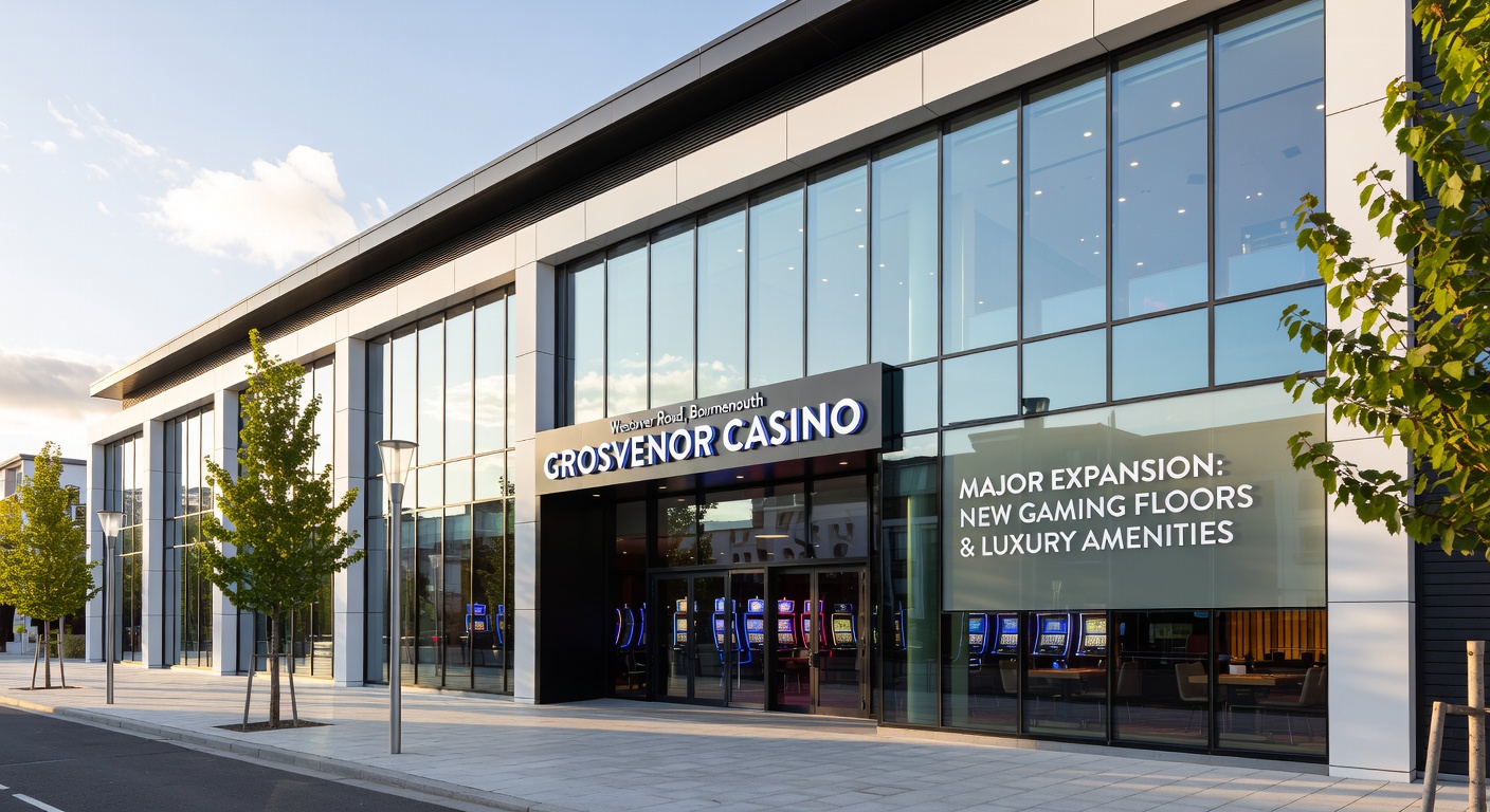Inside Grosvenor Casino Bournemouth, showcasing rows of newly installed slot machines and gaming tables under bright lights