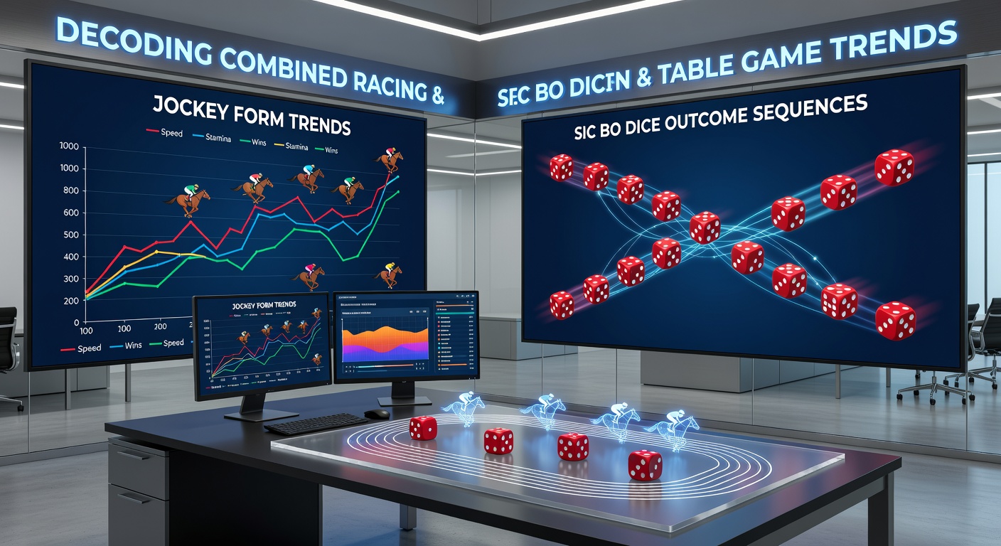 Digital interface showing overlaid jockey performance graphs and Sic Bo dice frequency tables used in combined strategy analysis