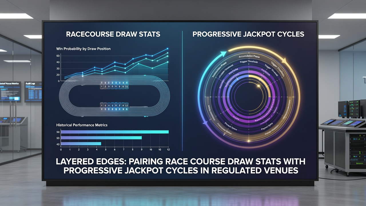 Analytical dashboard displaying overlaid race draw statistics and progressive jackpot meter readings in a regulated casino environment