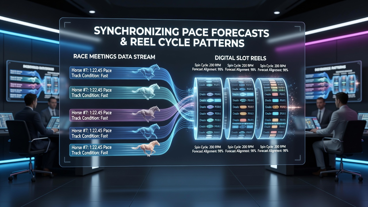 Analytical dashboard displaying overlaid race pace graphs and slot reel cycle visualizations