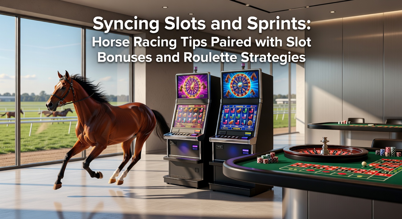Close-up of slot bonus explosion merging with horse race finish line and roulette ball landing on black